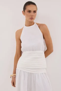 HALLIE WHITE LINEN HALTER TOP