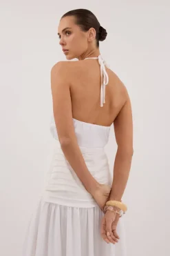HALLIE WHITE LINEN HALTER TOP