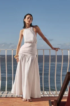 HALLIE WHITE LINEN MIDI SKIRT