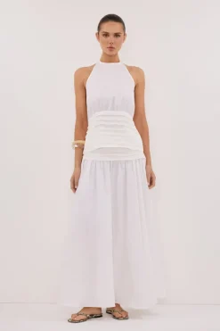 HALLIE WHITE LINEN MIDI SKIRT