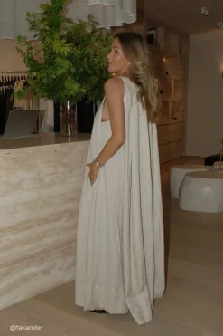 ISABELLE NATURAL LINEN MIDI DRESS
