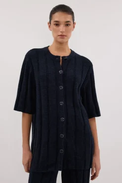 JAZZ INDIGO BUTTON KNIT SHIRT
