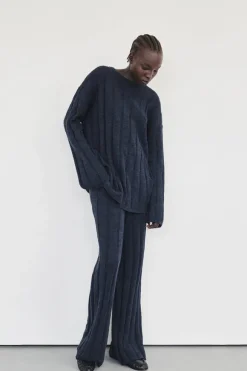 JAZZ INDIGO CREW NECK KNIT TOP