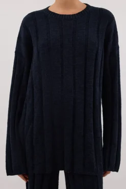 JAZZ INDIGO CREW NECK KNIT TOP