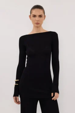 JOY BLACK LONGLINE KNIT TOP