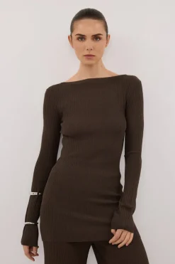 JOY DARK OLIVE LONGLINE KNIT TOP