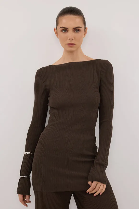 JOY DARK OLIVE LONGLINE KNIT TOP