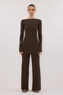 JOY DARK OLIVE LONGLINE KNIT TOP