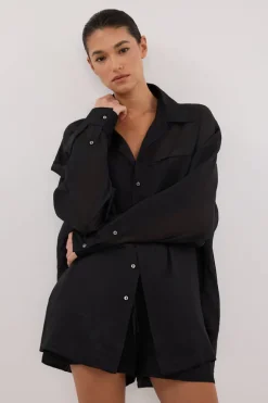 KAI BLACK OVERSIZED RAMIE SLEEVED SHIRT