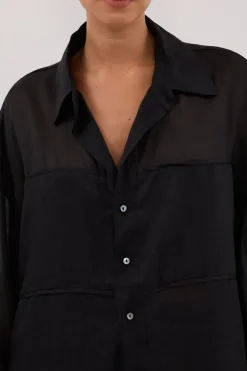 KAI BLACK OVERSIZED RAMIE SLEEVED SHIRT