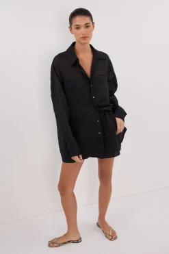 KAI BLACK OVERSIZED RAMIE SLEEVED SHIRT