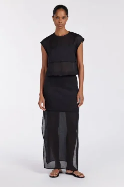 KAI BLACK RAMIE MIDI SKIRT