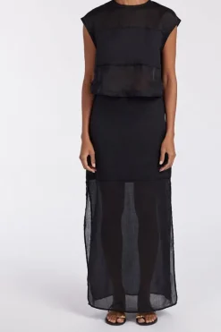 KAI BLACK RAMIE MIDI SKIRT