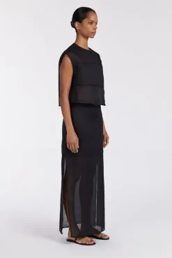 KAI BLACK RAMIE MIDI SKIRT