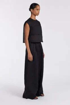 KAI BLACK RAMIE PANELLED TOP