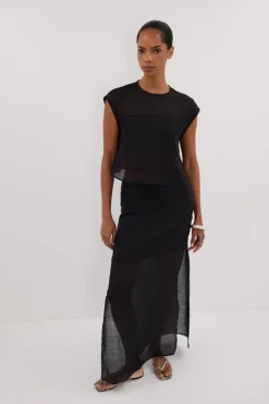 KAI BLACK RAMIE PANELLED TOP