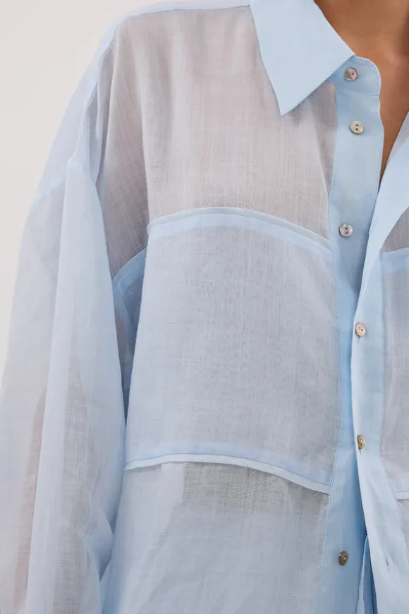 KAI CORNFLOWER OVERSIZED RAMIE SLEEVED SHIRT
