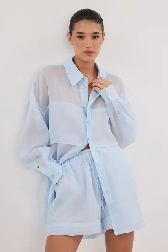 KAI CORNFLOWER OVERSIZED RAMIE SLEEVED SHIRT