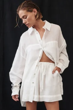 KAI WHITE OVERSIZED RAMIE SLEEVED SHIRT