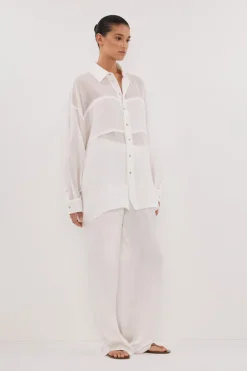 KAI WHITE OVERSIZED RAMIE SLEEVED SHIRT