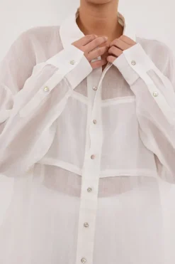 KAI WHITE OVERSIZED RAMIE SLEEVED SHIRT