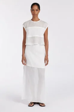 KAI WHITE RAMIE MIDI SKIRT