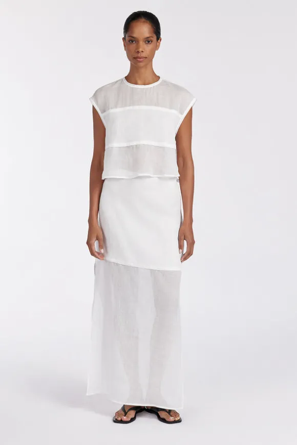 KAI WHITE RAMIE MIDI SKIRT