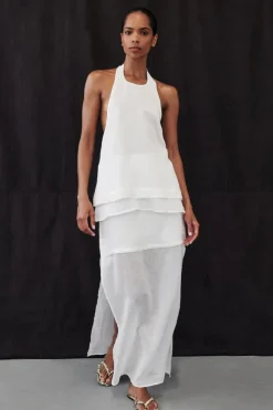 KAI WHITE RAMIE MIDI SKIRT