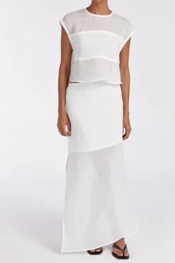 KAI WHITE RAMIE MIDI SKIRT