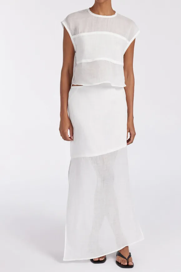 KAI WHITE RAMIE MIDI SKIRT
