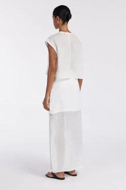 KAI WHITE RAMIE MIDI SKIRT