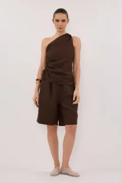 KAYLA BITTER CHOC LINEN BERMUDA SHORT