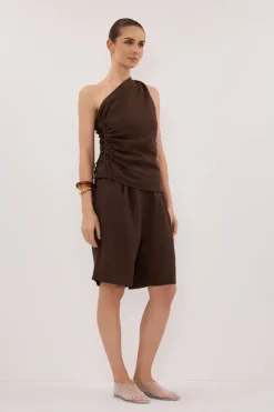 KAYLA BITTER CHOC LINEN BERMUDA SHORT