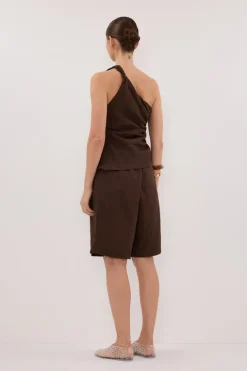 KAYLA BITTER CHOC LINEN BERMUDA SHORT