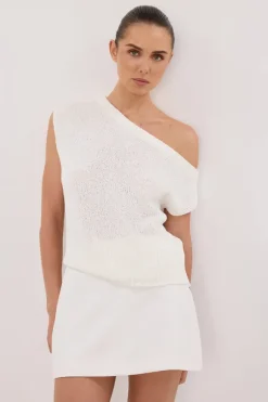 KERRY OFF WHITE ASYM KNIT TOP