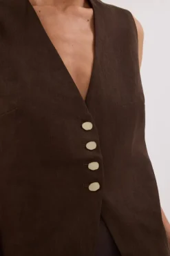 KNOX BITTER CHOC LINEN VEST