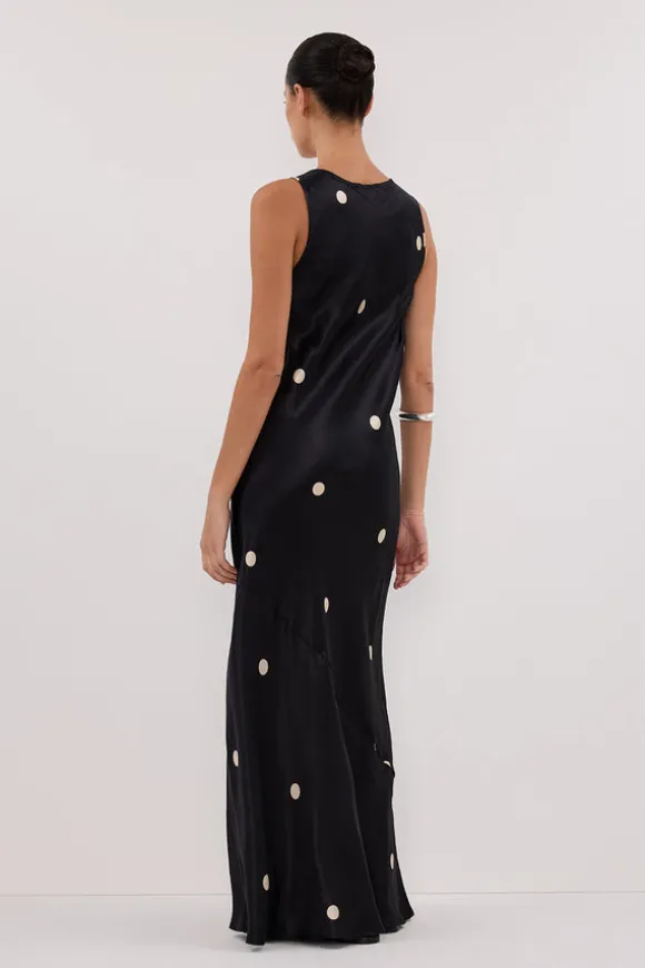 LAURA BLACK SPOT SILK MAXI DRESS