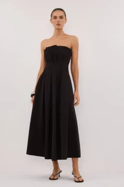 LILLY BLACK COTTON STRAPLESS MIDI DRESS