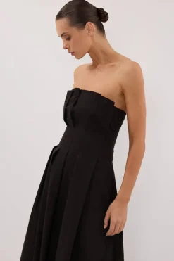 LILLY BLACK COTTON STRAPLESS MIDI DRESS