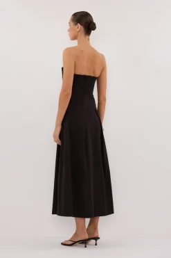 LILLY BLACK COTTON STRAPLESS MIDI DRESS