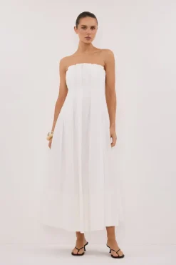 LILLY WHITE COTTON STRAPLESS MIDI DRESS