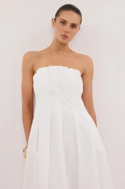 LILLY WHITE COTTON STRAPLESS MIDI DRESS