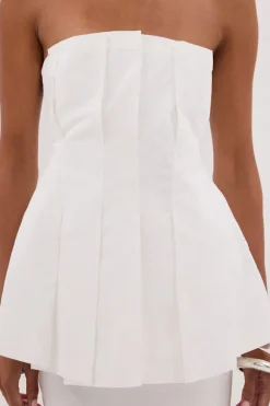 LILLY WHITE PLEATED STRAPLESS TOP