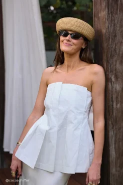 LILLY WHITE PLEATED STRAPLESS TOP