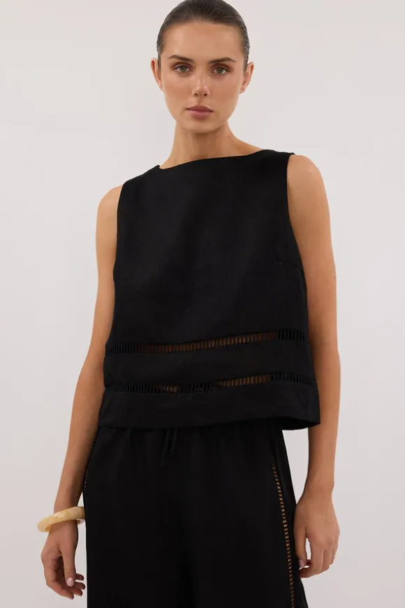 LINDSAY BLACK LINEN BOXY TOP
