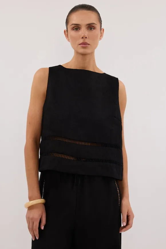 LINDSAY BLACK LINEN BOXY TOP