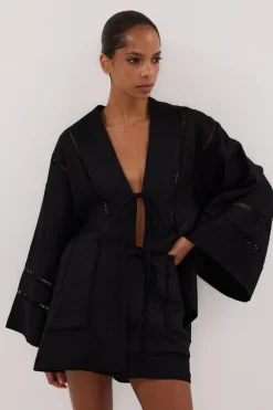 LINDSAY BLACK LINEN KIMONO TOP