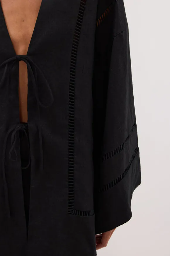 LINDSAY BLACK LINEN KIMONO TOP