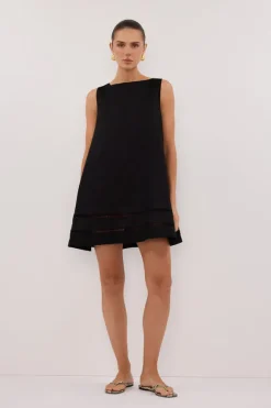 LINDSAY BLACK LINEN MINI DRESS