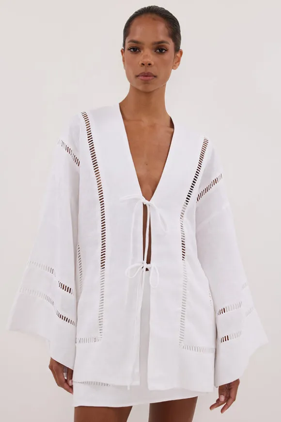 LINDSAY WHITE LINEN KIMONO TOP